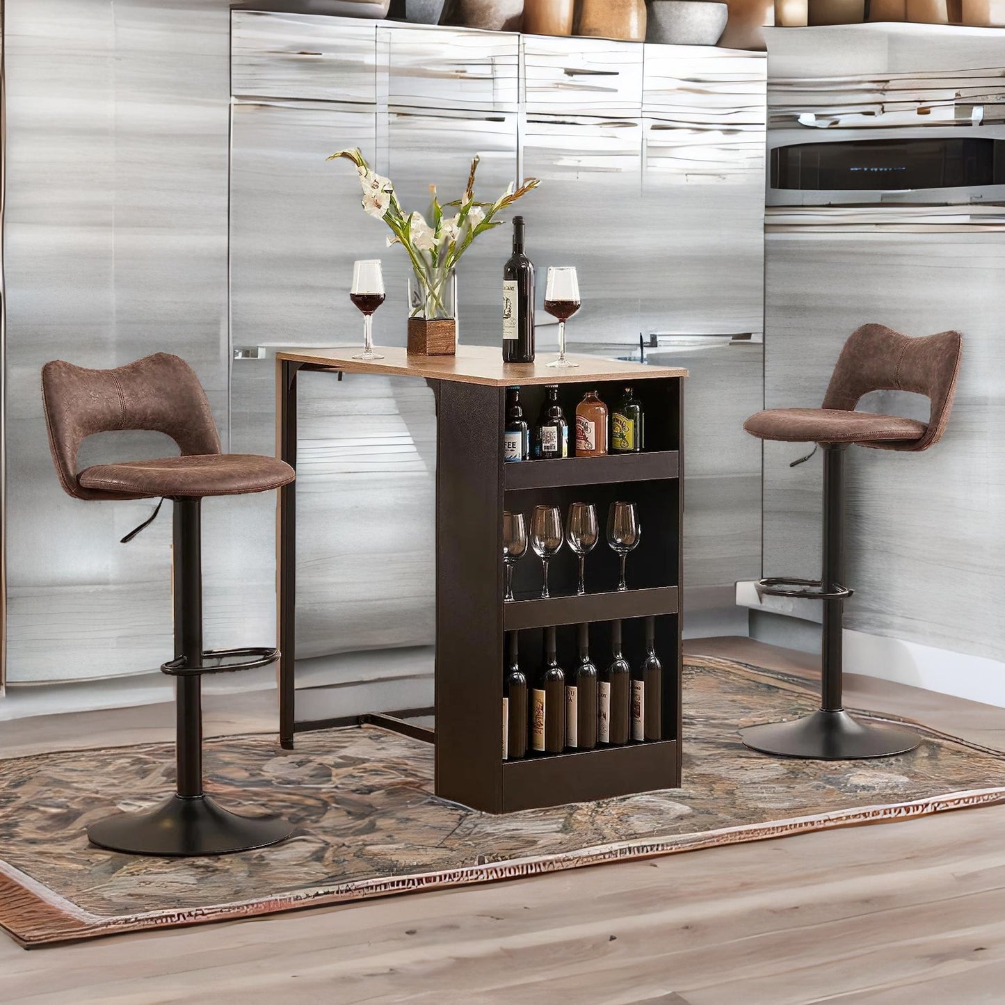 adjustable height retro brown bar stools set of 2