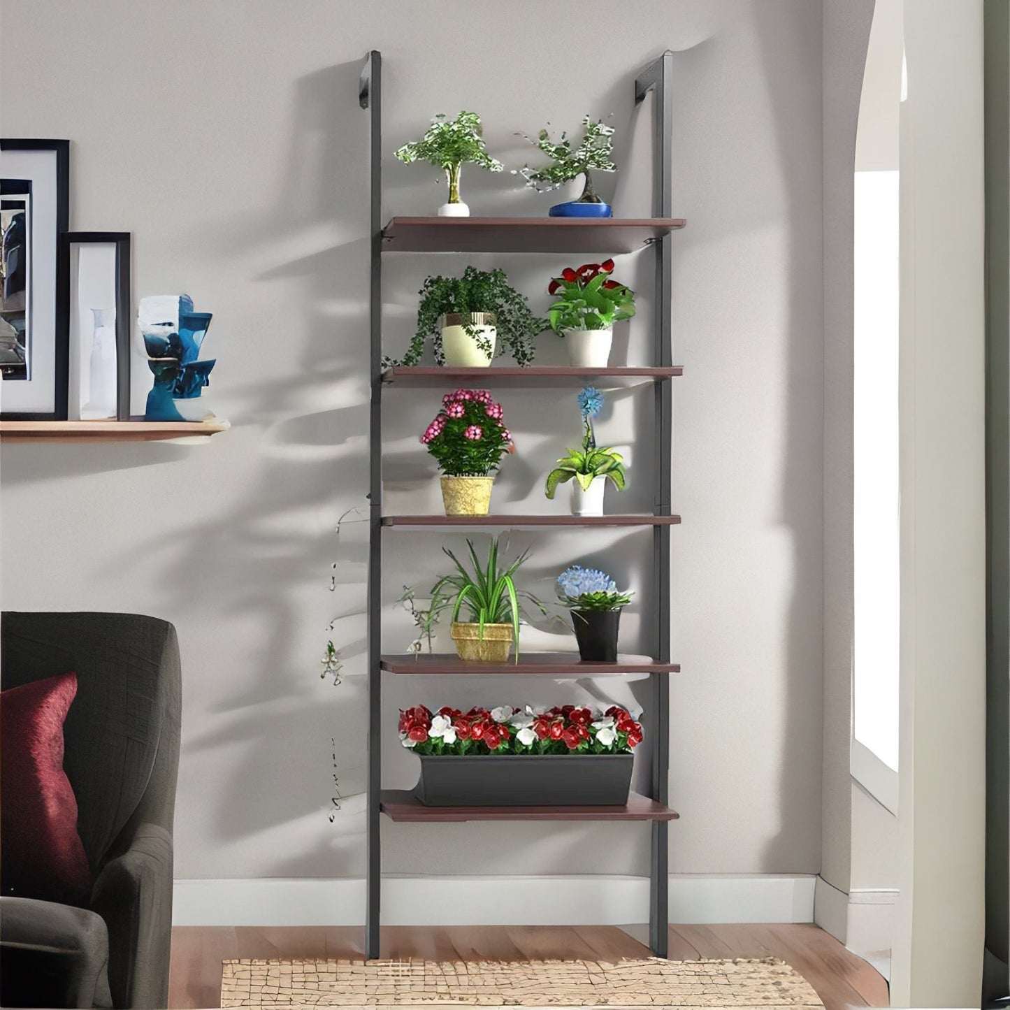 5 tier wall mounted storage ladder shelf for living room