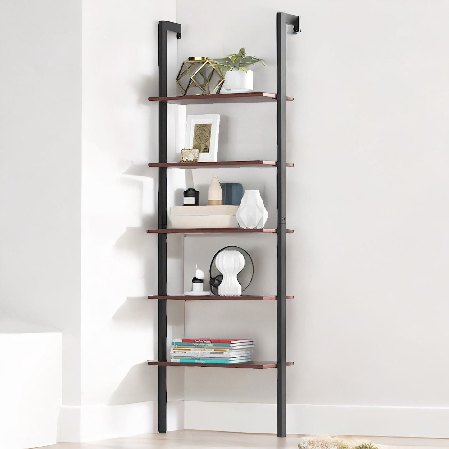 5 tier wall mounted storage ladder shelf for living room