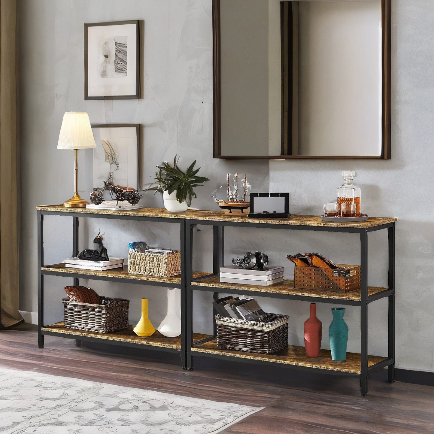 3 tier console table for hallway rustic brown