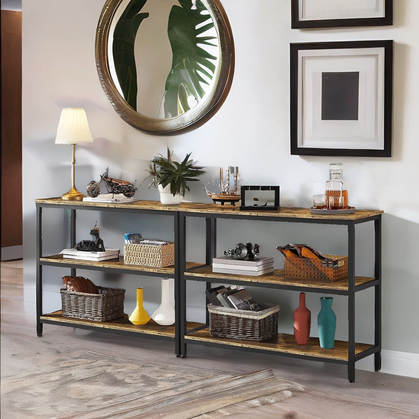 3 tier console table for hallway rustic brown