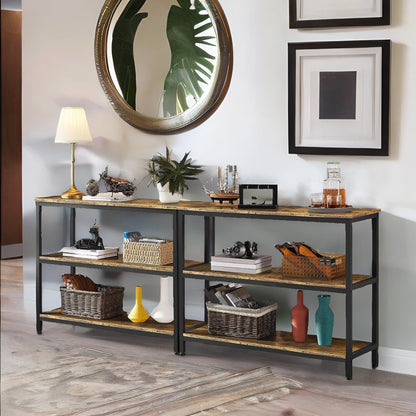 3 Tier Console Table For Hallway Rustic Brown