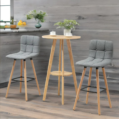 Set Of 2 Wooden Bar Stools With Backs & Footrest For Kitchen Bar