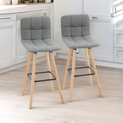 Set Of 2 Wooden Bar Stools With Backs & Footrest For Kitchen Bar