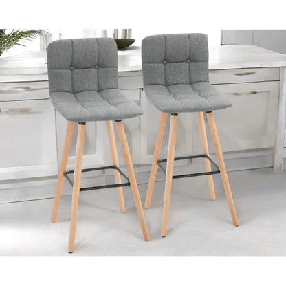 Set Of 2 Wooden Bar Stools With Backs & Footrest For Kitchen Bar