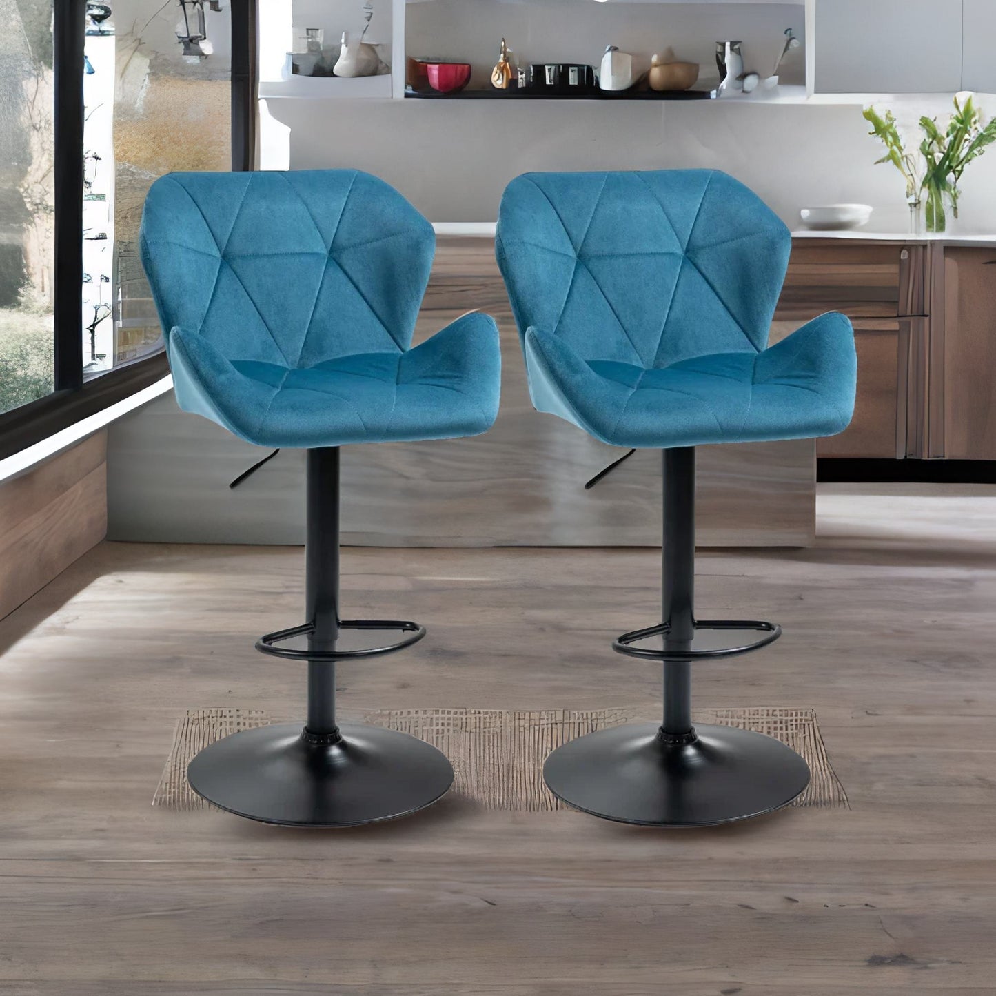 set of 2 adjustable height retro blue bar stools