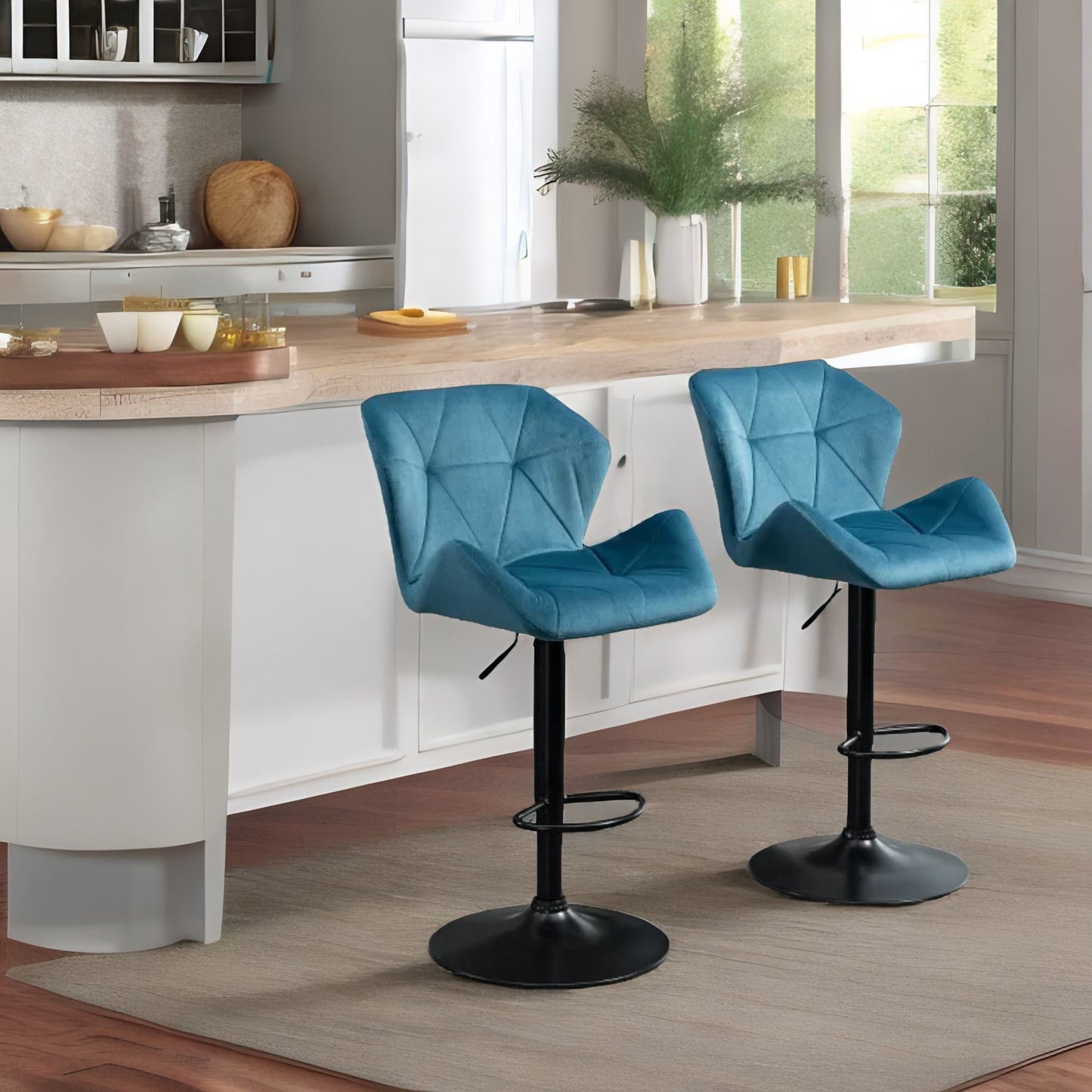 set of 2 adjustable height retro blue bar stools