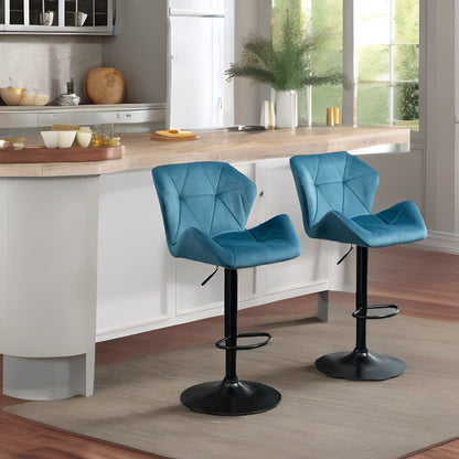 Set Of 2 Adjustable Height Retro Blue Bar Stools