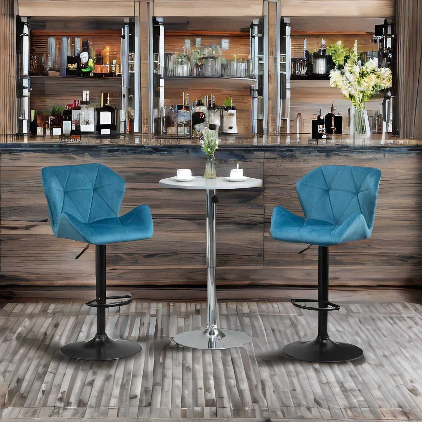 set of 2 adjustable height retro blue bar stools