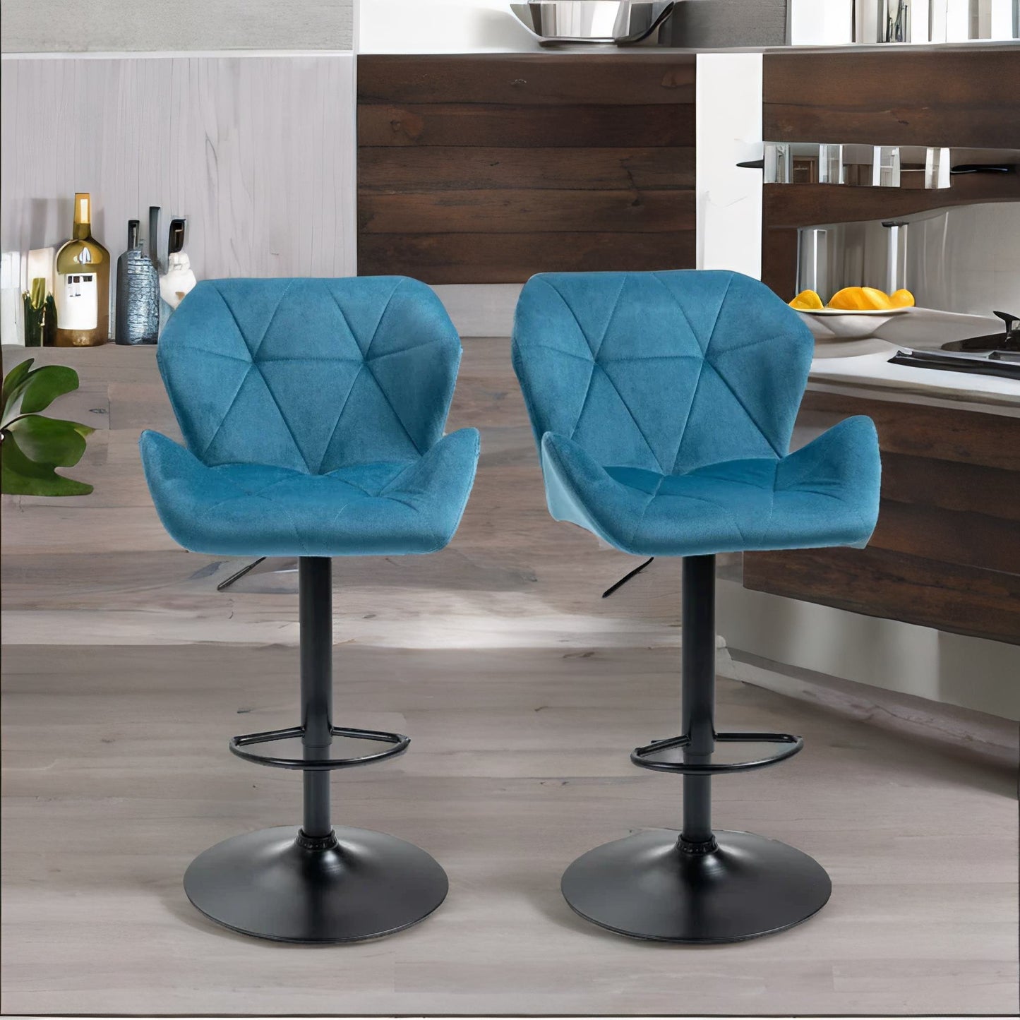 set of 2 adjustable height retro blue bar stools