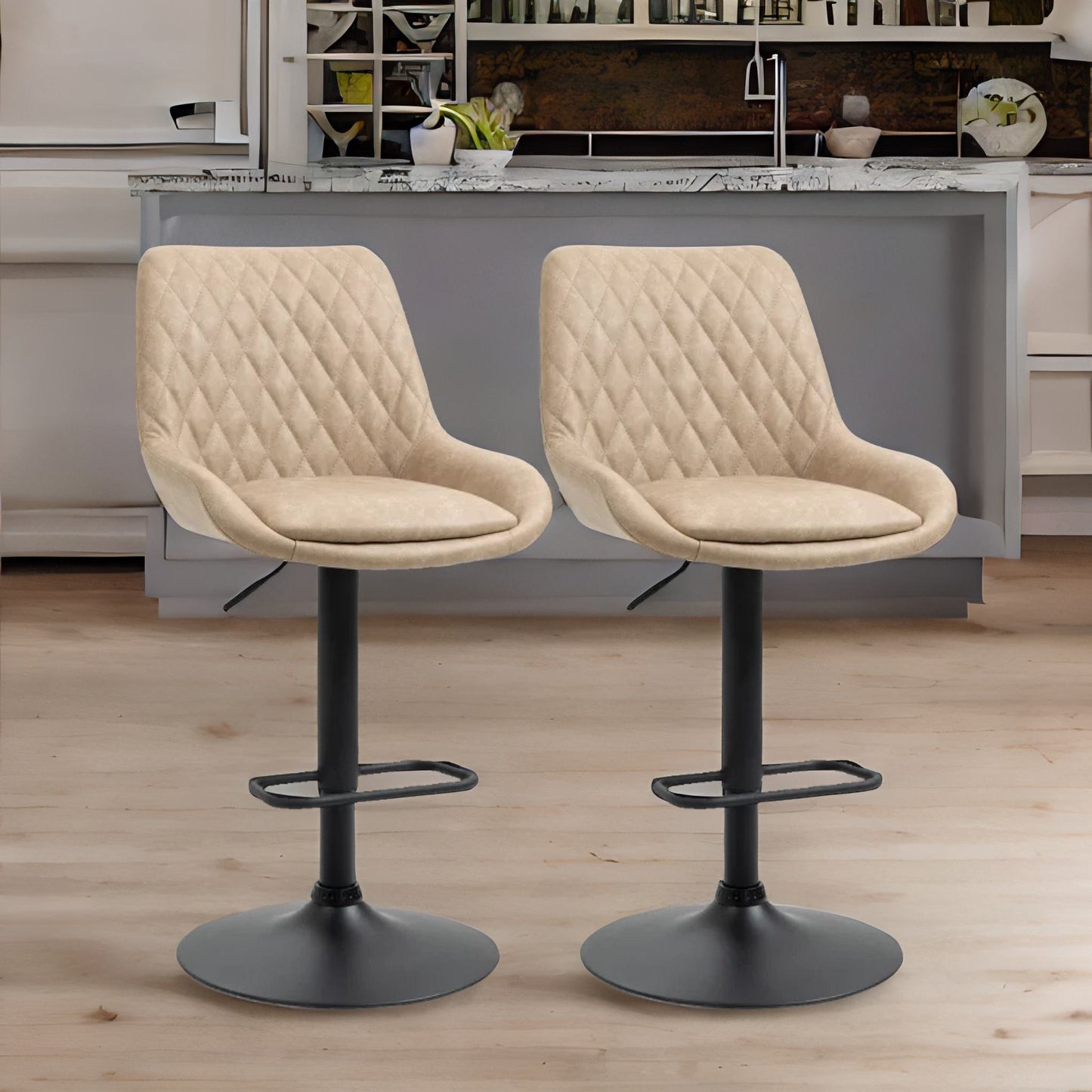 set of 2 adjustable height retro light khaki bar stools