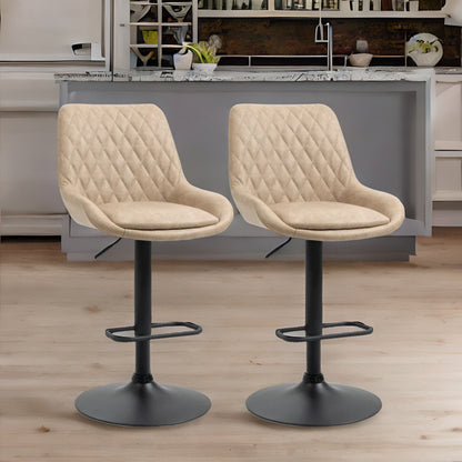 Set Of 2 Adjustable Height Retro Light Khaki Bar Stools