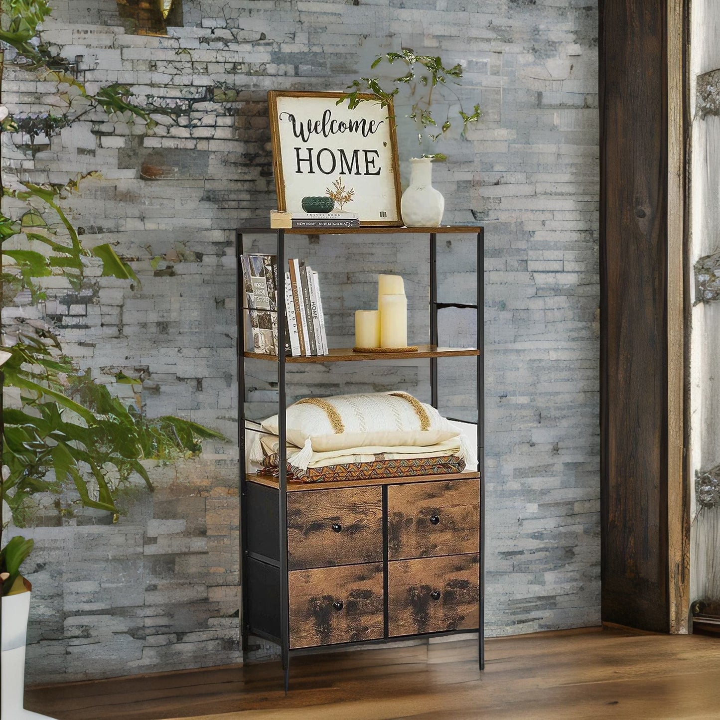 industrial bookcase with 2 large drawers & 2 shelves