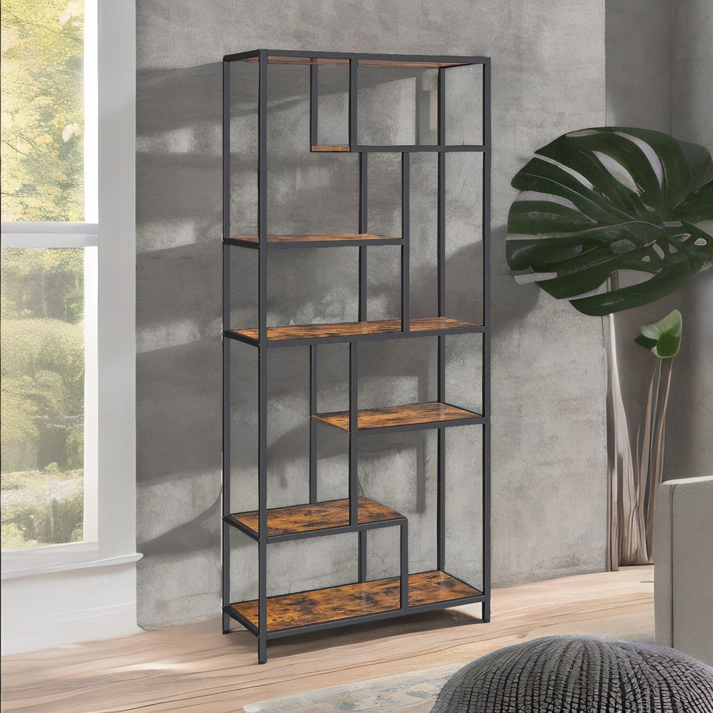 175cm tall industrial bookcase with 6 tiered shelves