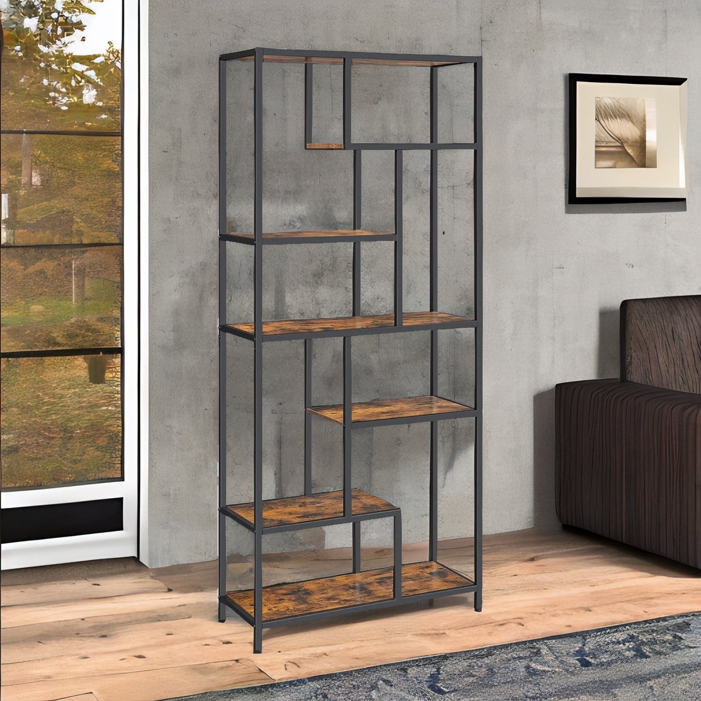 175cm tall industrial bookcase with 6 tiered shelves