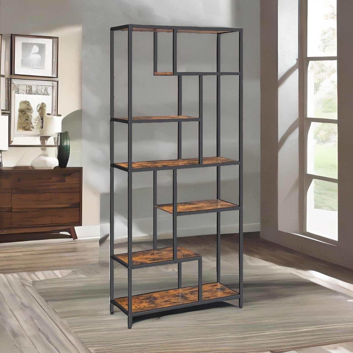 175cm tall industrial bookcase with 6 tiered shelves