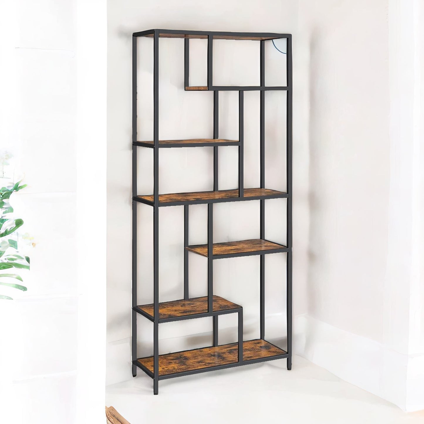 175cm tall industrial bookcase with 6 tiered shelves