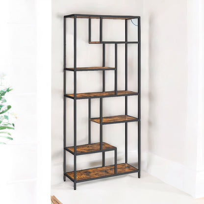 175CM Tall Industrial Bookcase With 6 Tiered Shelves