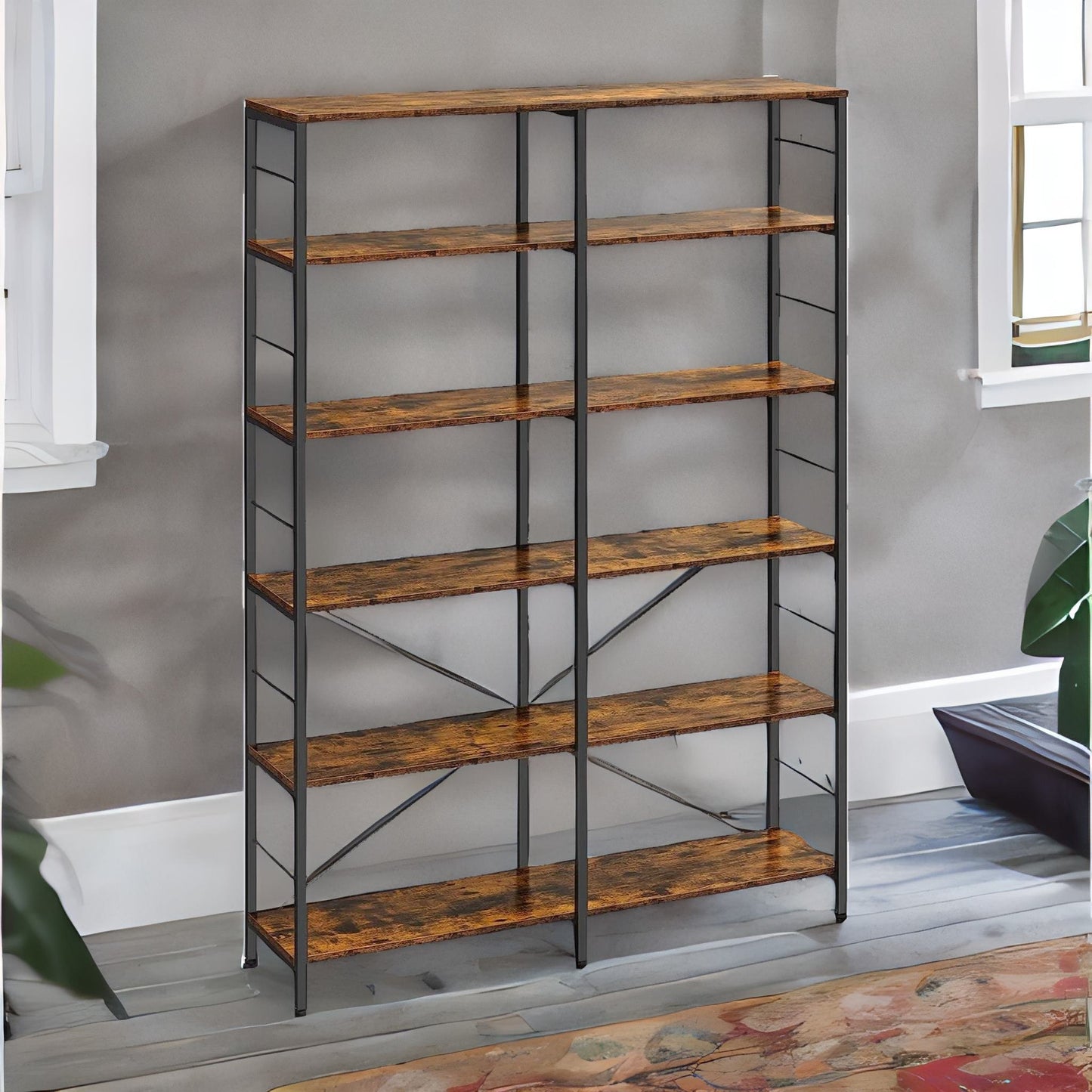 6 tier industrial bookcase large