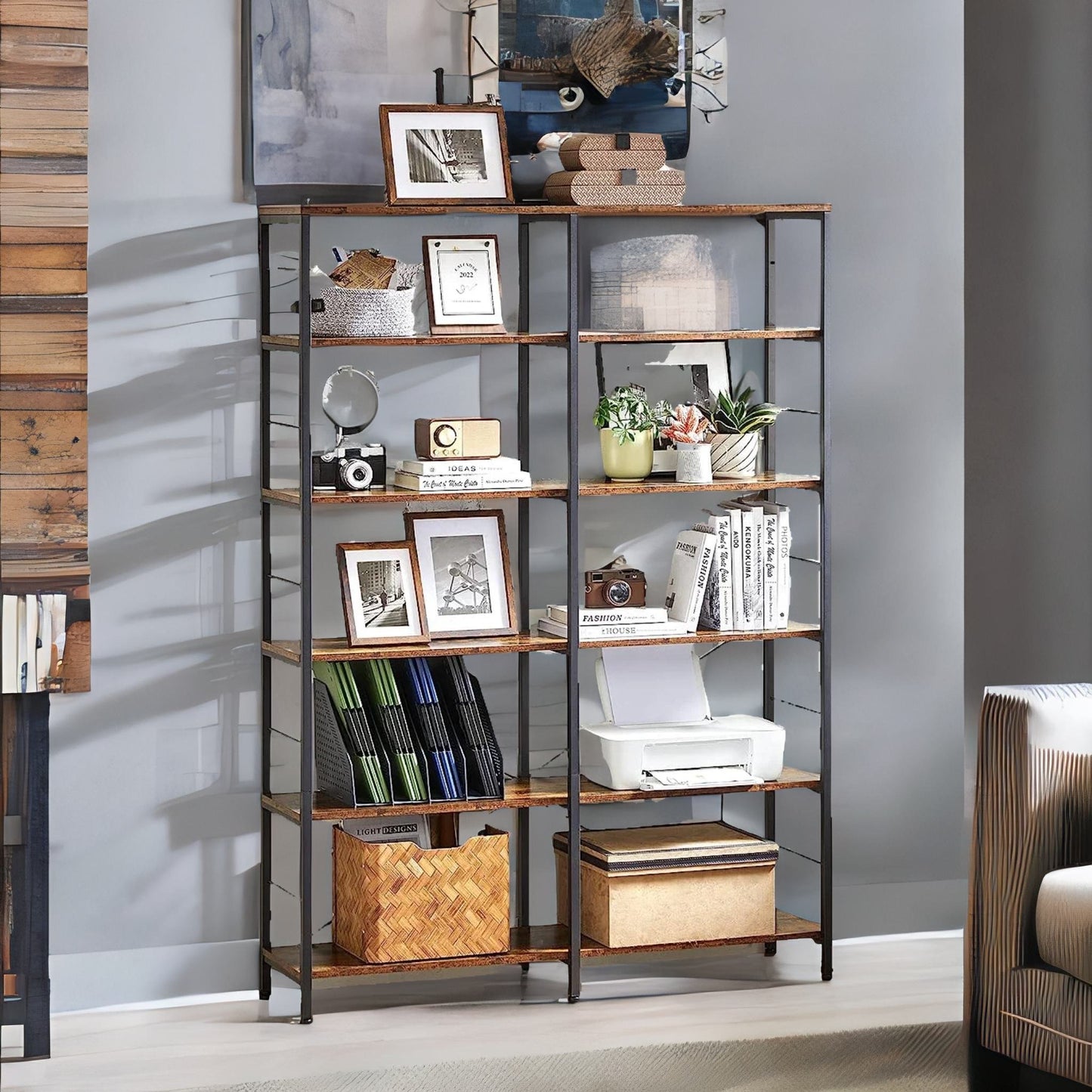 6 tier industrial bookcase large