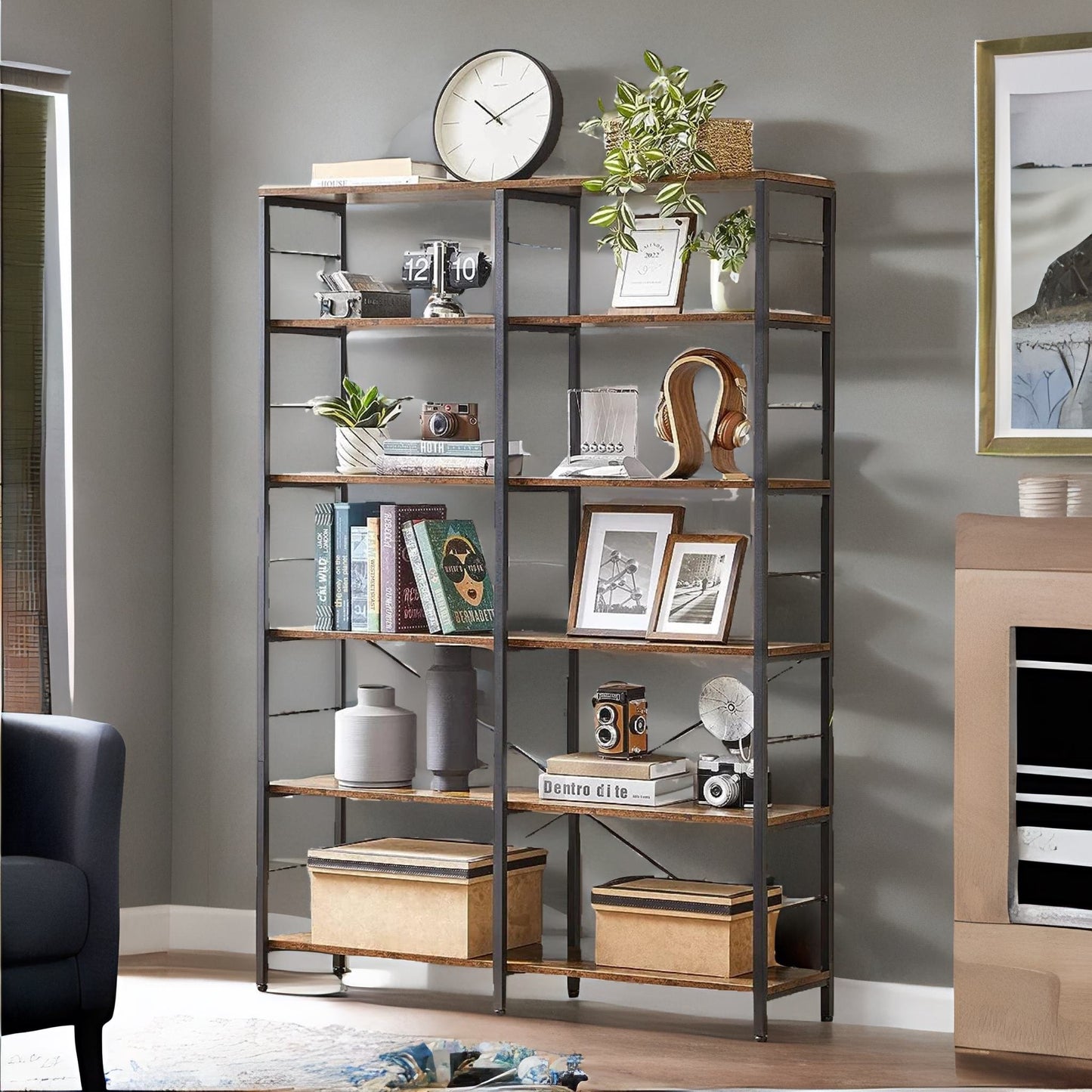 6 tier industrial bookcase large