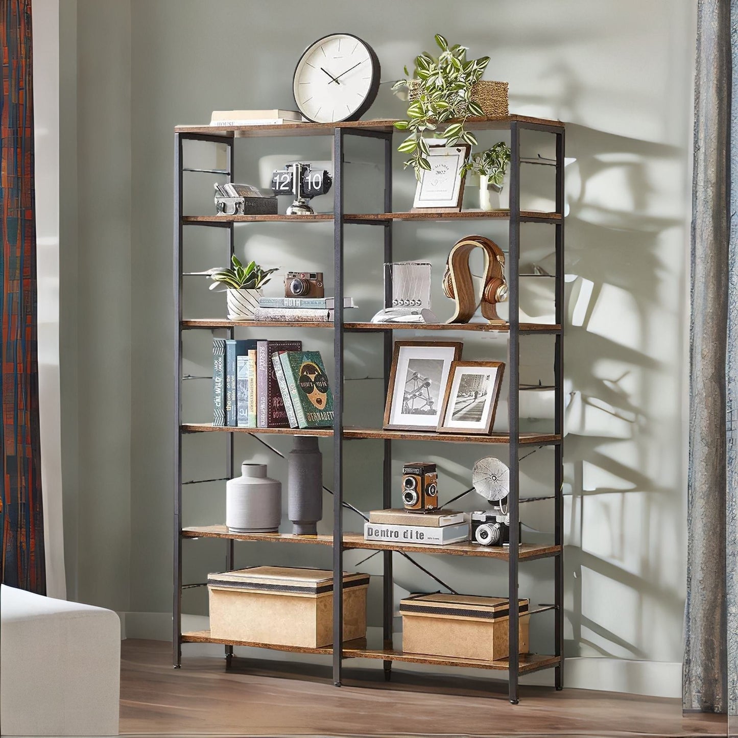 6 tier industrial bookcase large