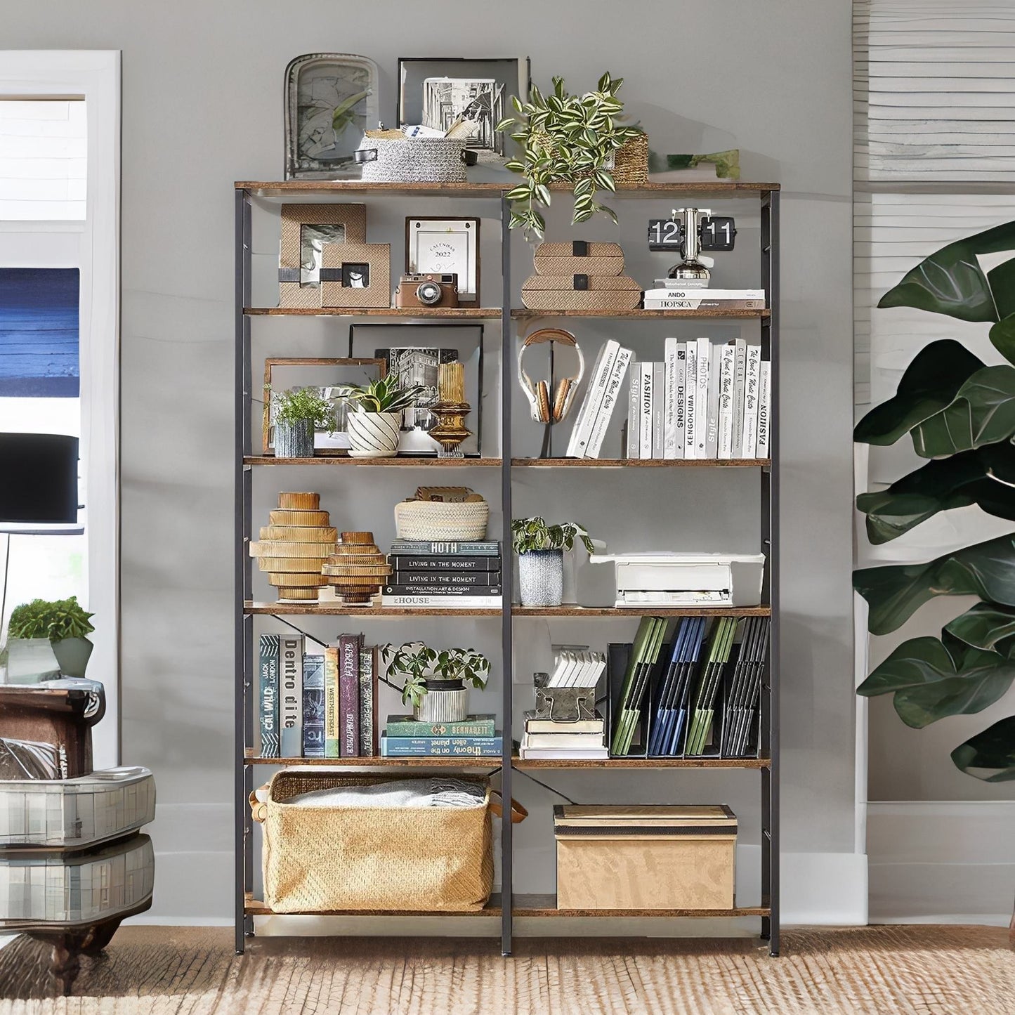 6 tier industrial bookcase large