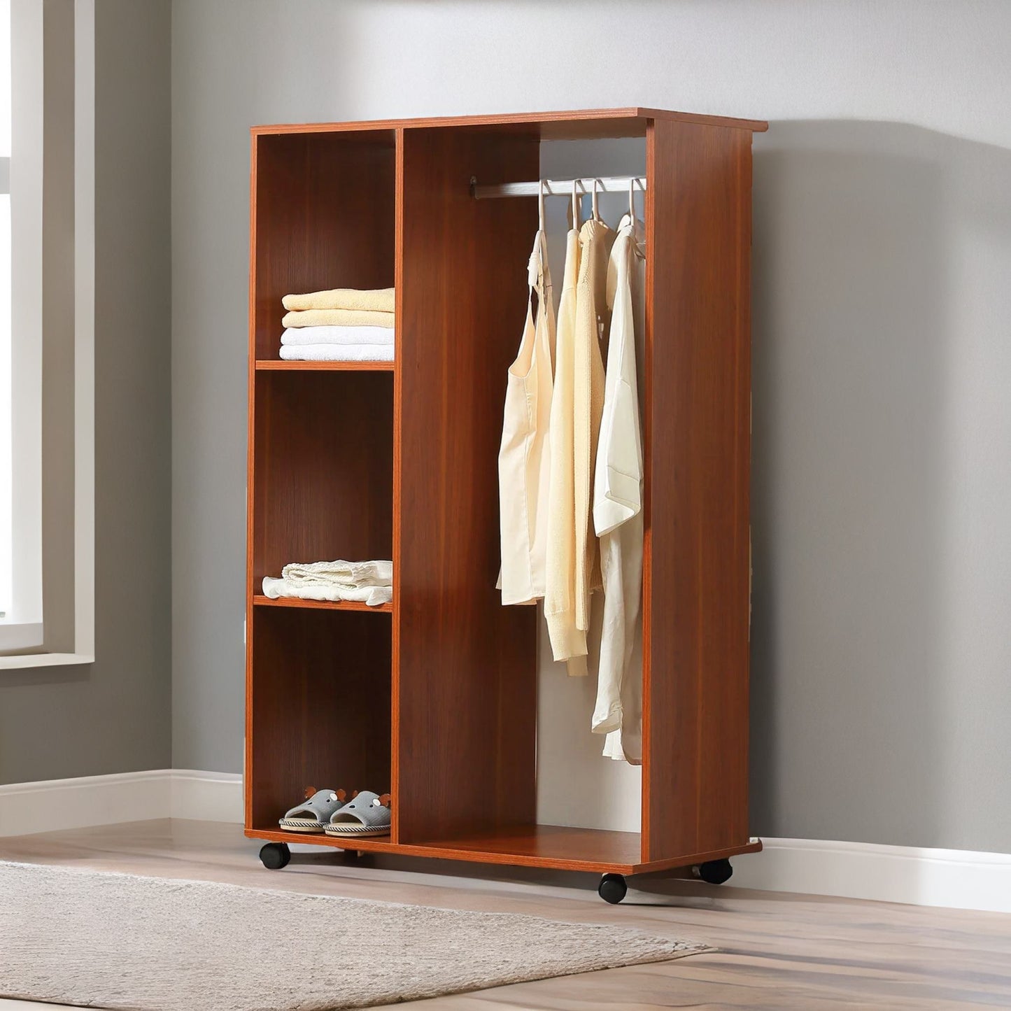 small open wardrobe with wheels walnut brown