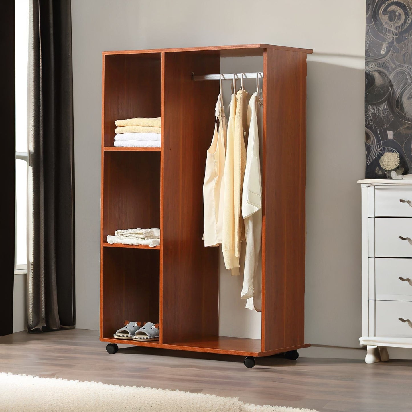 small open wardrobe with wheels walnut brown