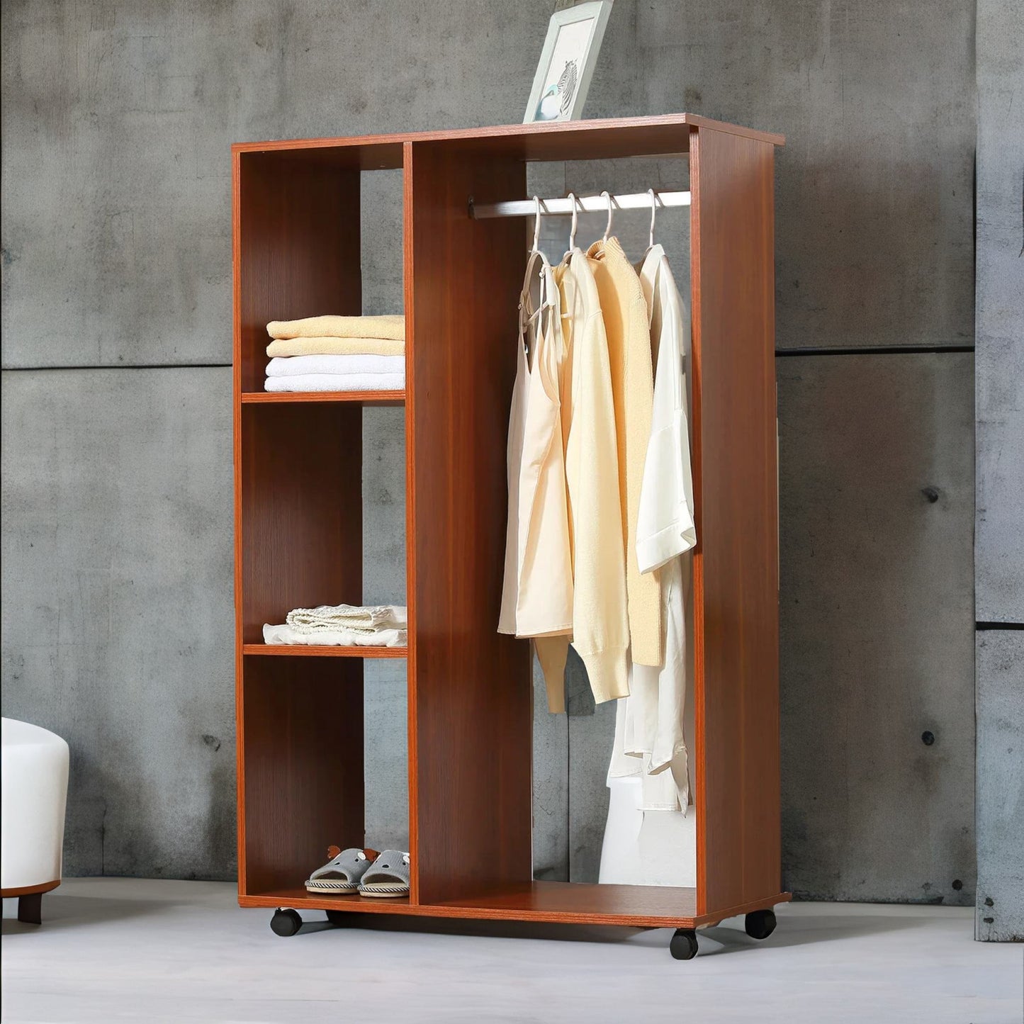 small open wardrobe with wheels walnut brown