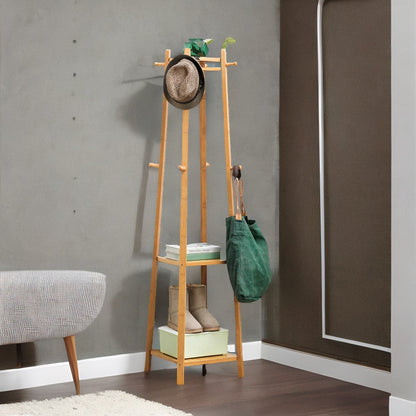 Bamboo Coat Rack Stand With 3 Shelves