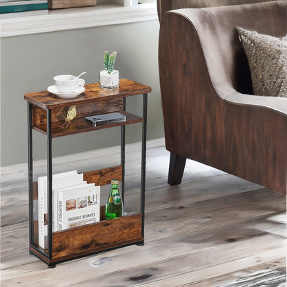 Industrial Rustic 3 Tier Side Table With Magazine Rack