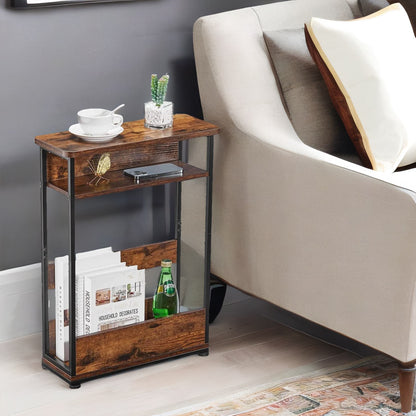 Industrial Rustic 3 Tier Side Table With Magazine Rack