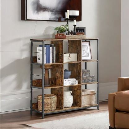 3 Tier Cube Storage Shelf With 9 Compartments Industrial Rustic