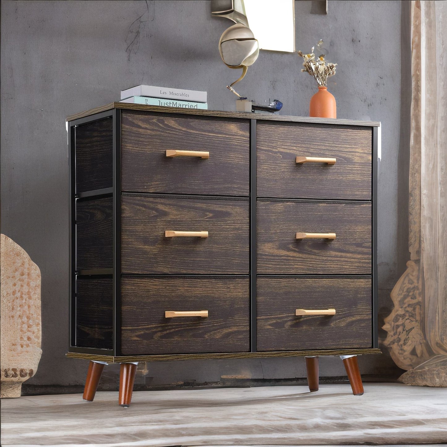 6 drawer bedroom chest walnut