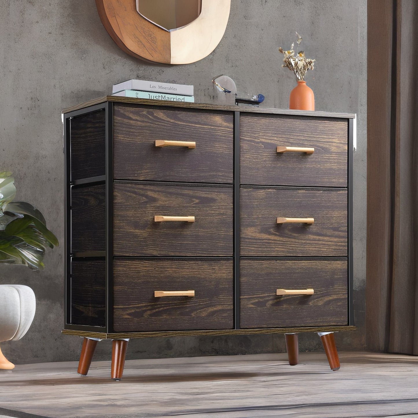 6 drawer bedroom chest walnut