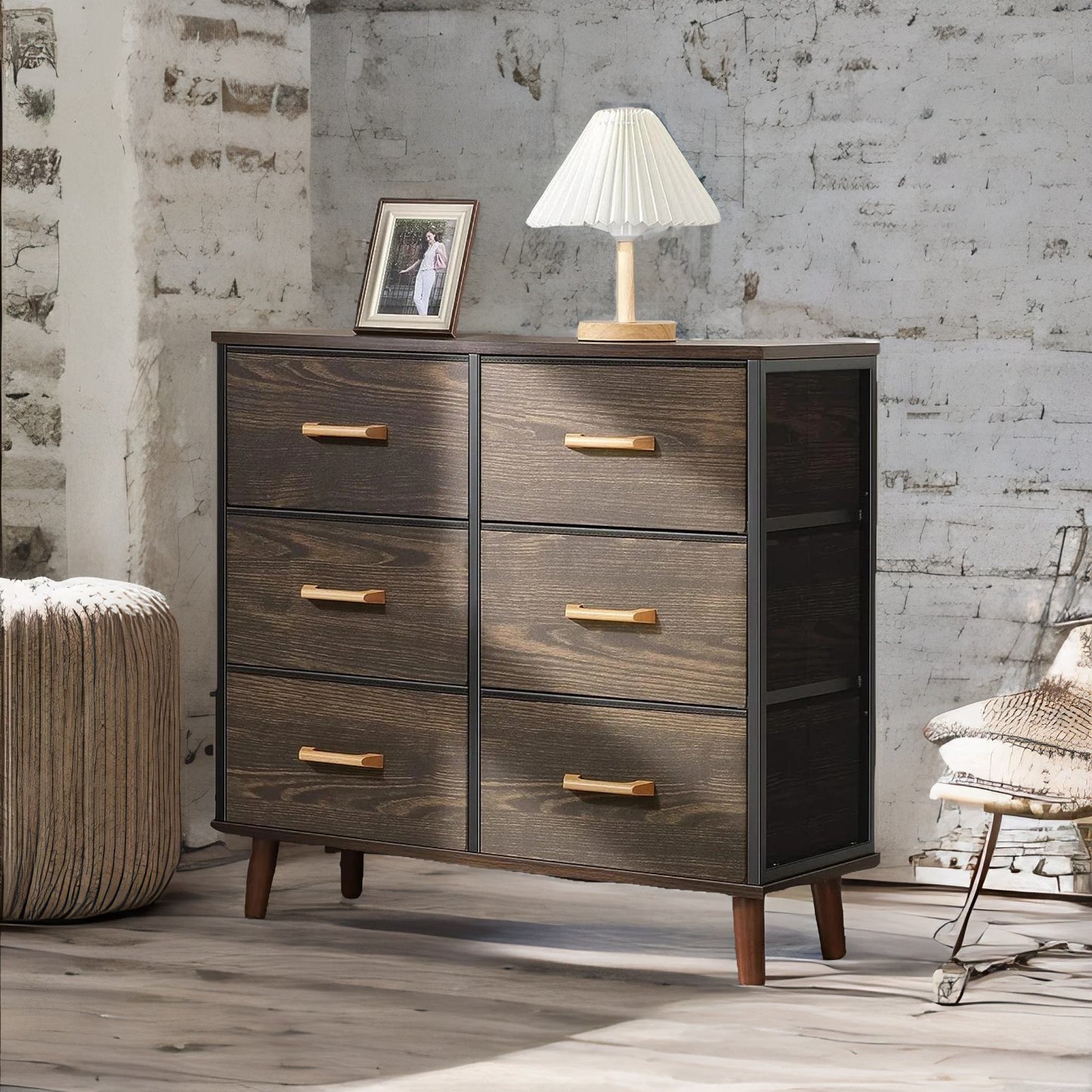 6 drawer bedroom chest walnut