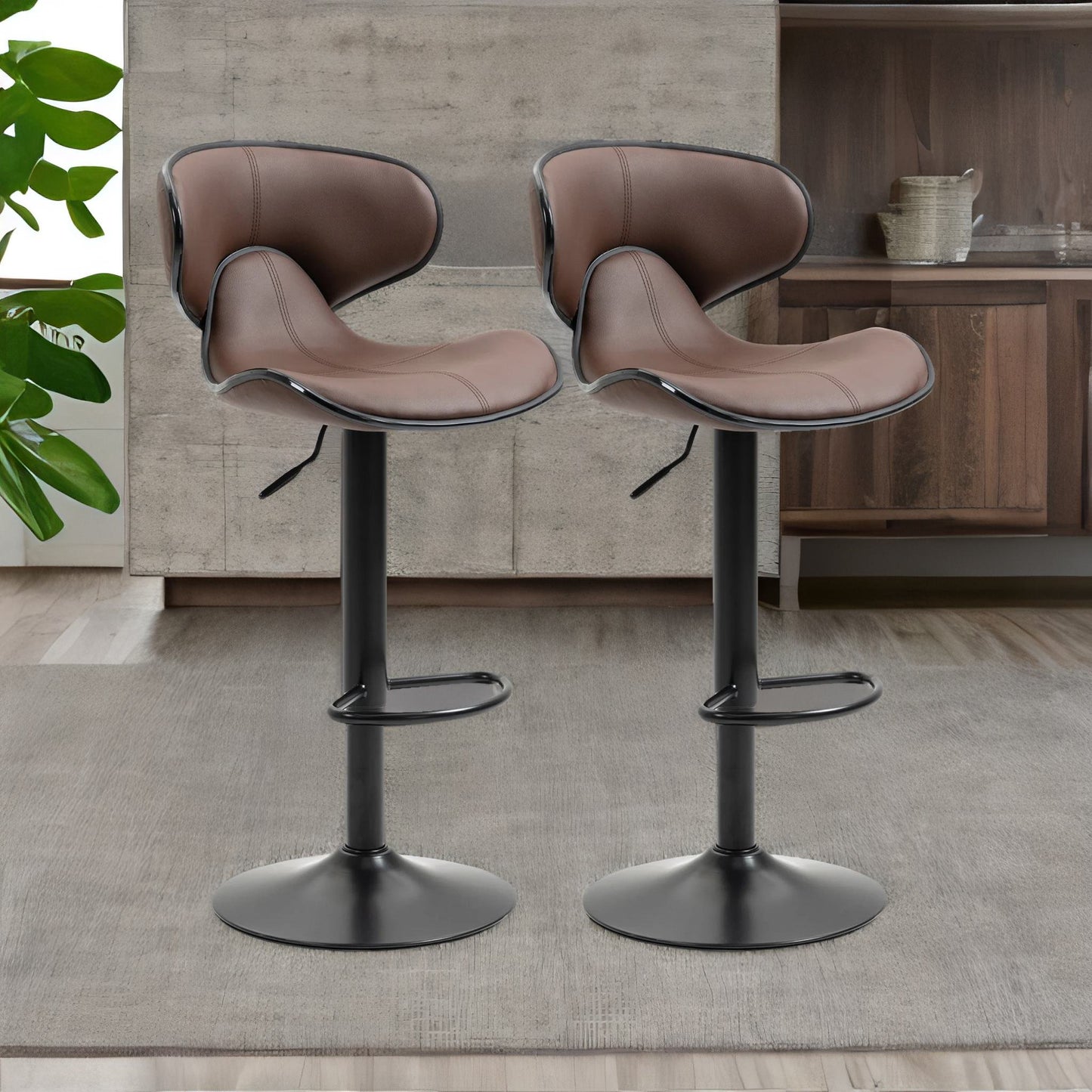 set of 2 brown adjustable swivel & adjustable height