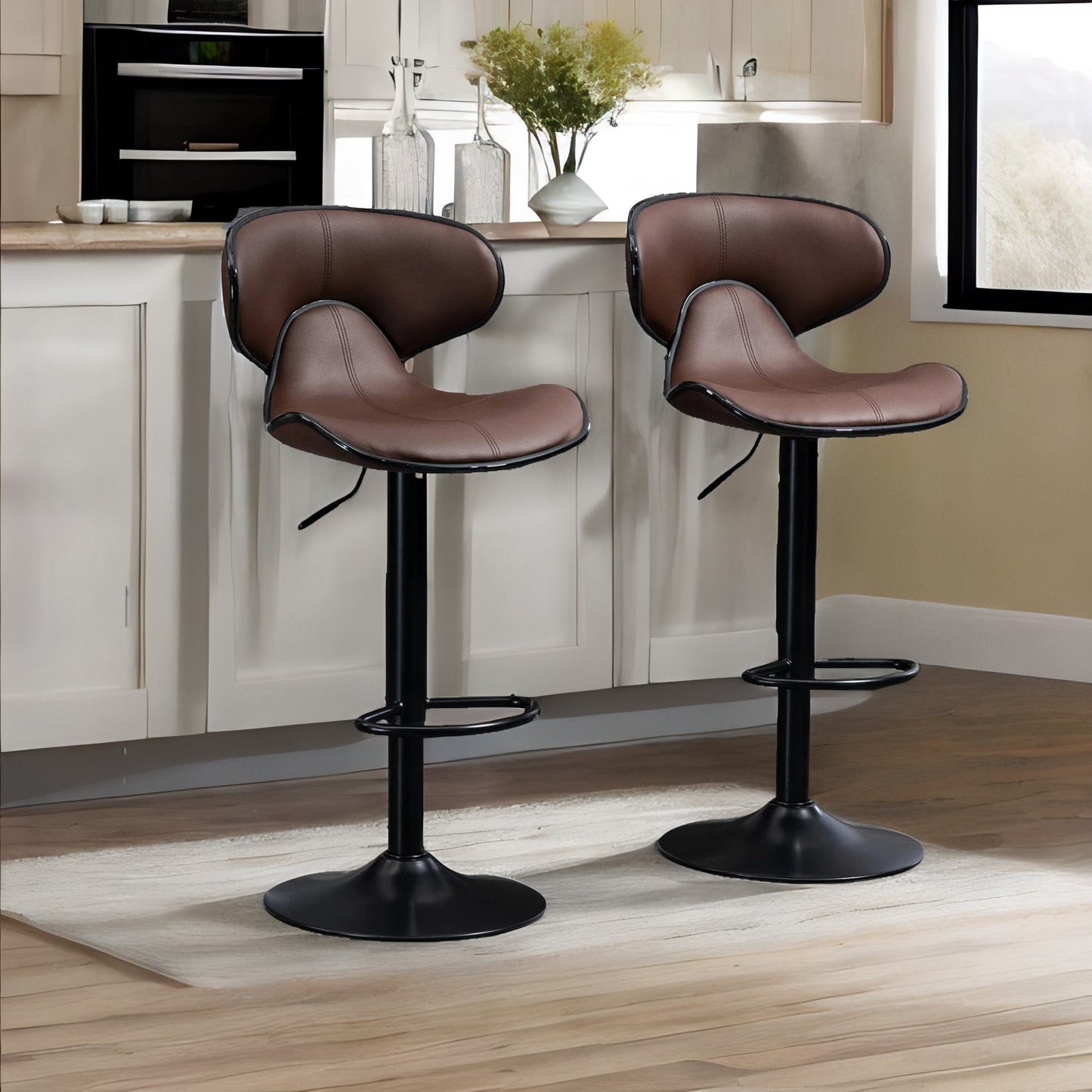 set of 2 brown adjustable swivel & adjustable height