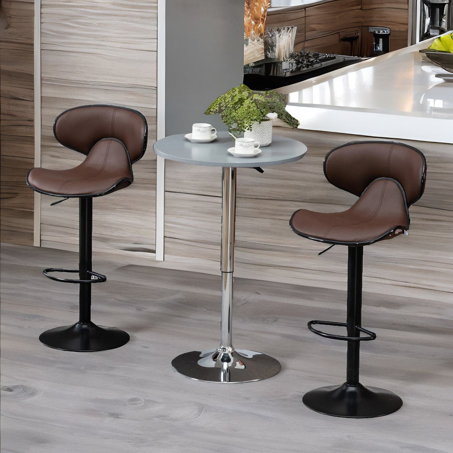 set of 2 brown adjustable swivel & adjustable height