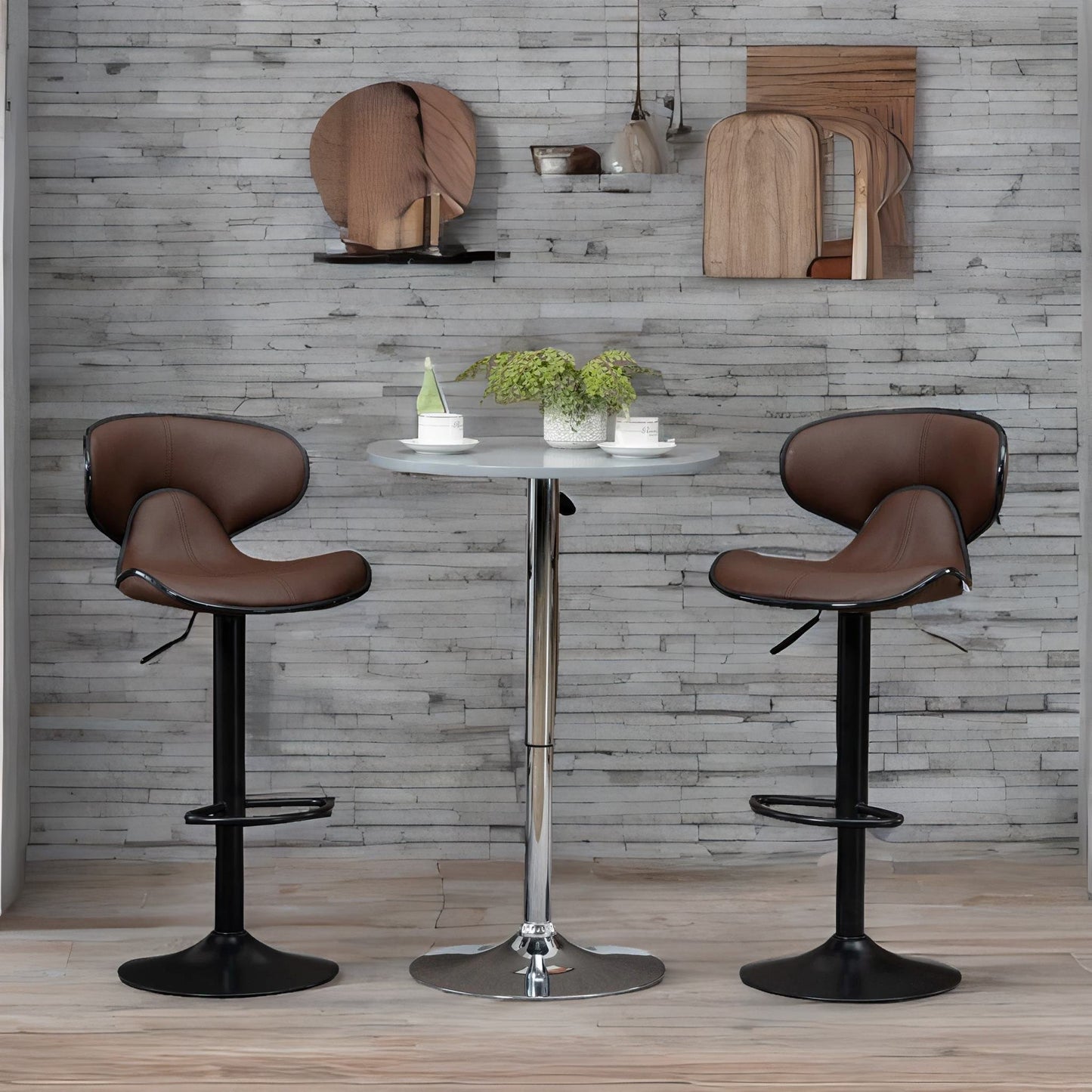 set of 2 brown adjustable swivel & adjustable height