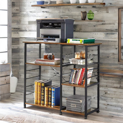 Industrial Kitchen Baker's Rack With Storage Shelves & Hooks