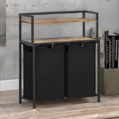 Industrial Double Laundry Basket With 2 Shelves