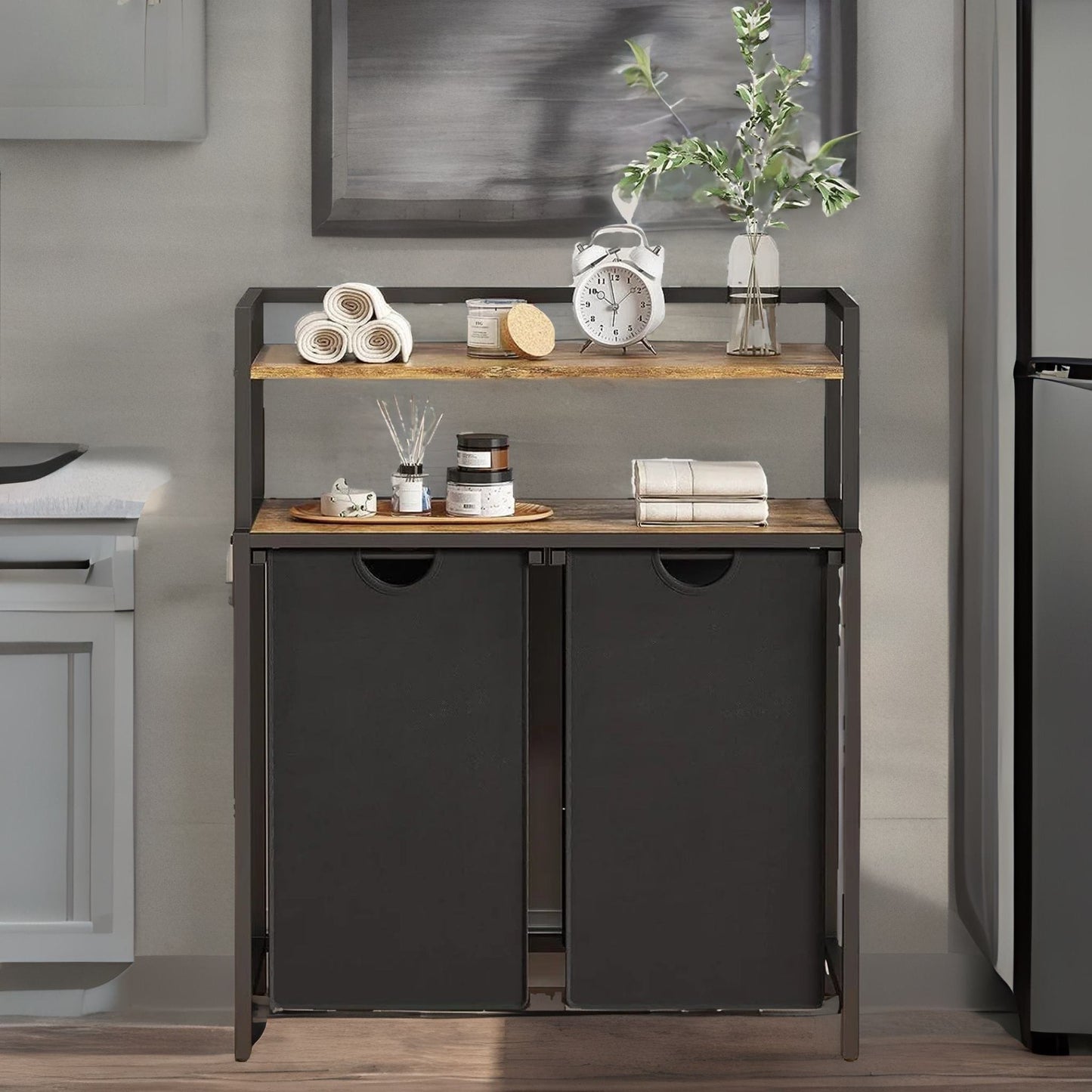 industrial double laundry basket with 2 shelves