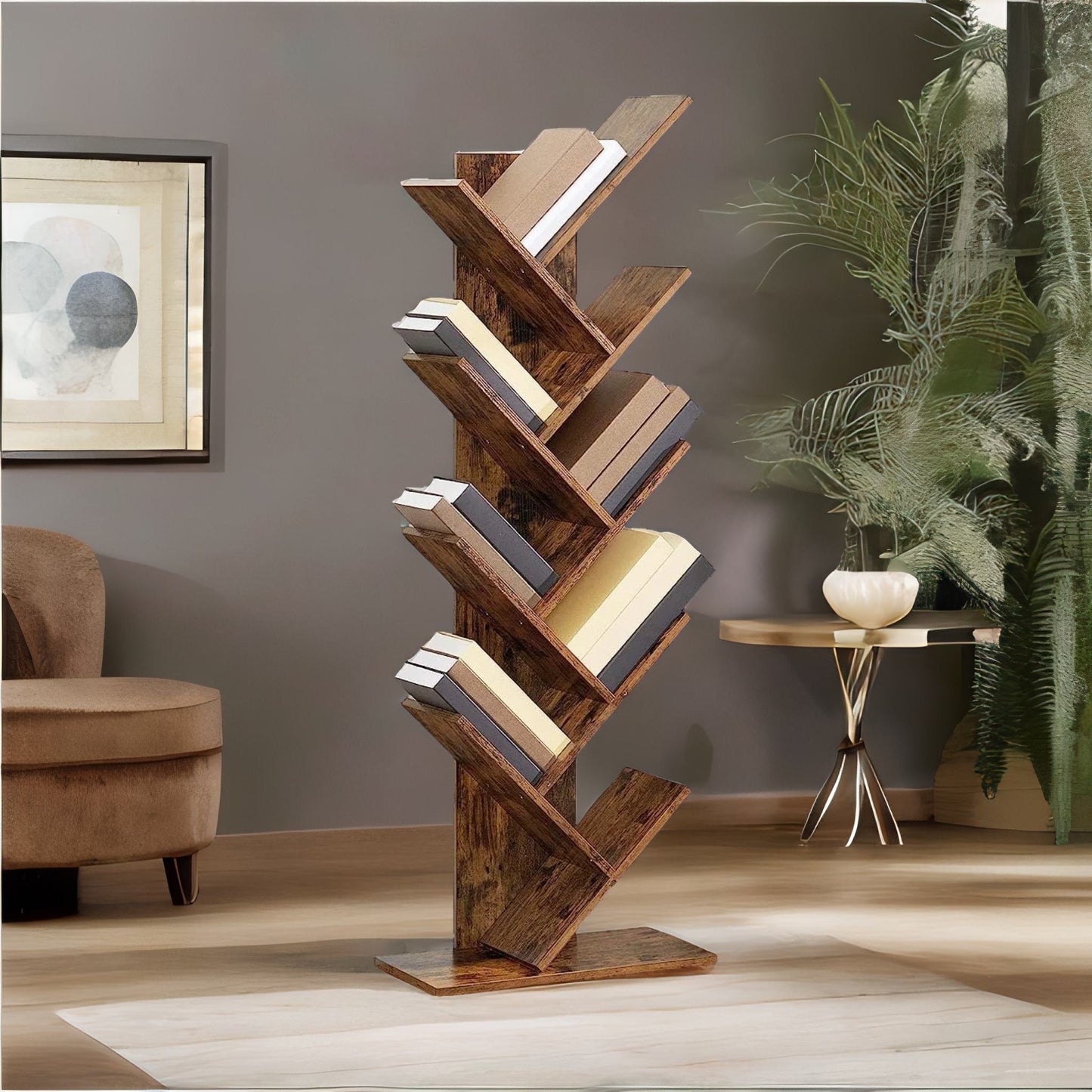 industrial 8 tier tree free-standing book shelf