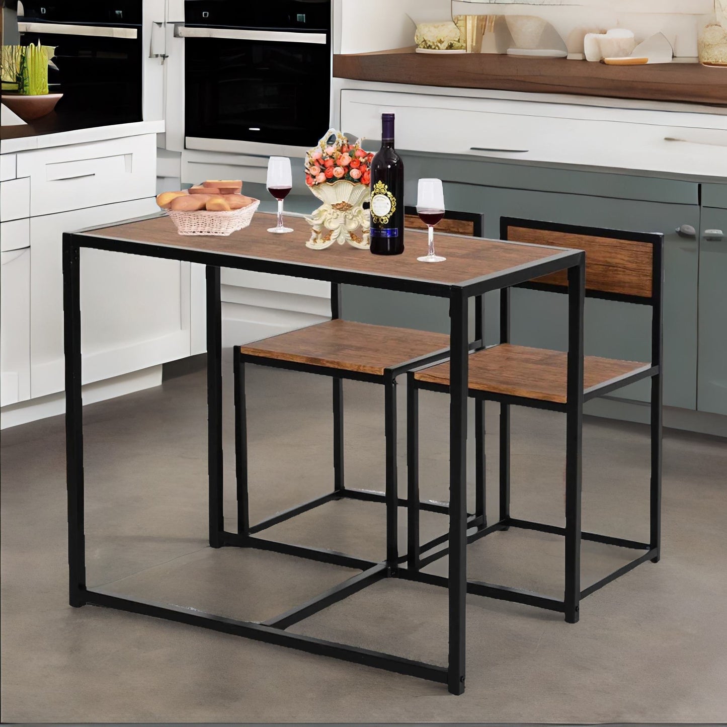 industrial 3-piece dining rustic table set