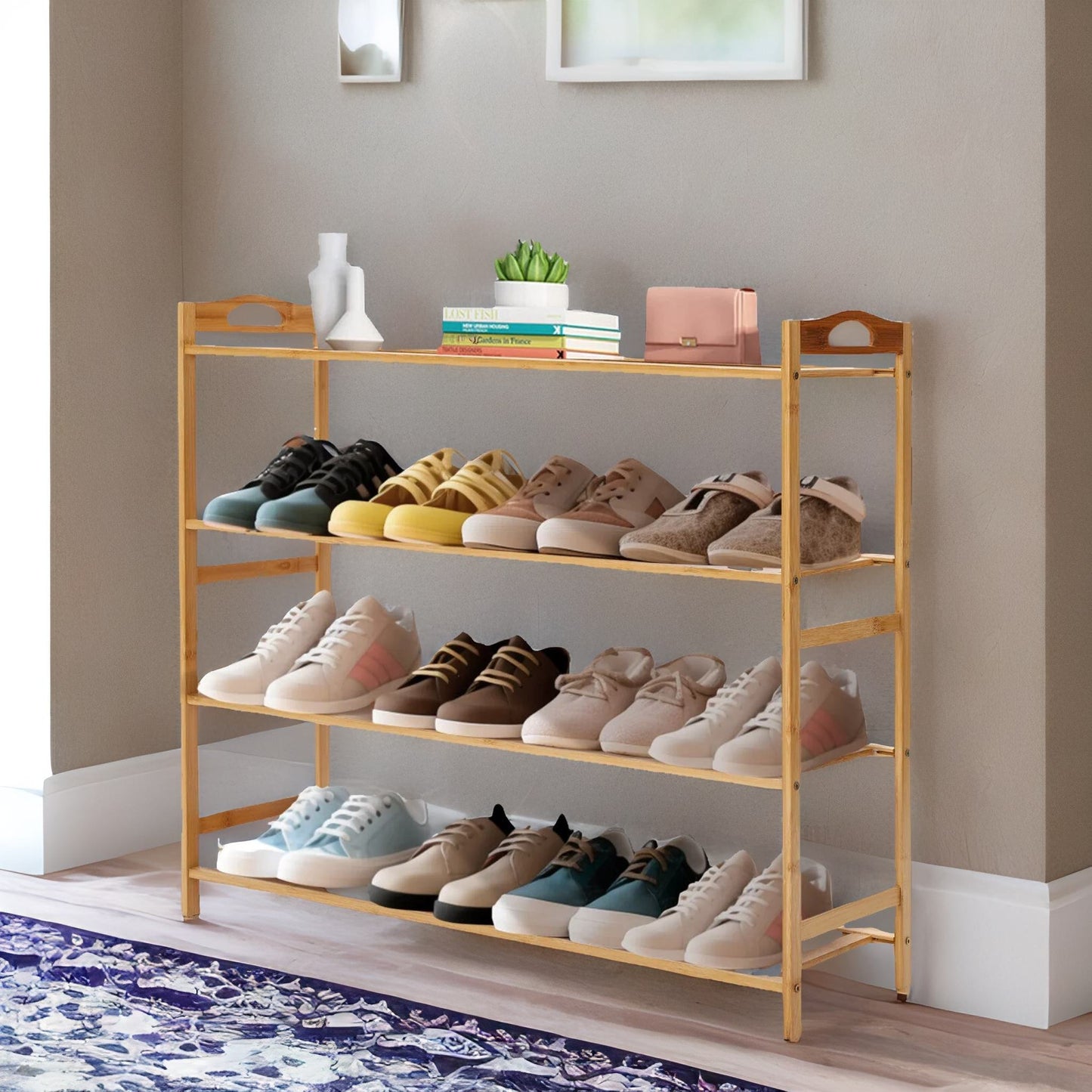 4 tier bamboo shoe rack