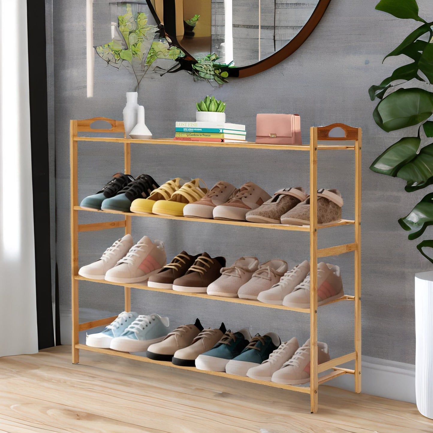 4 tier bamboo shoe rack