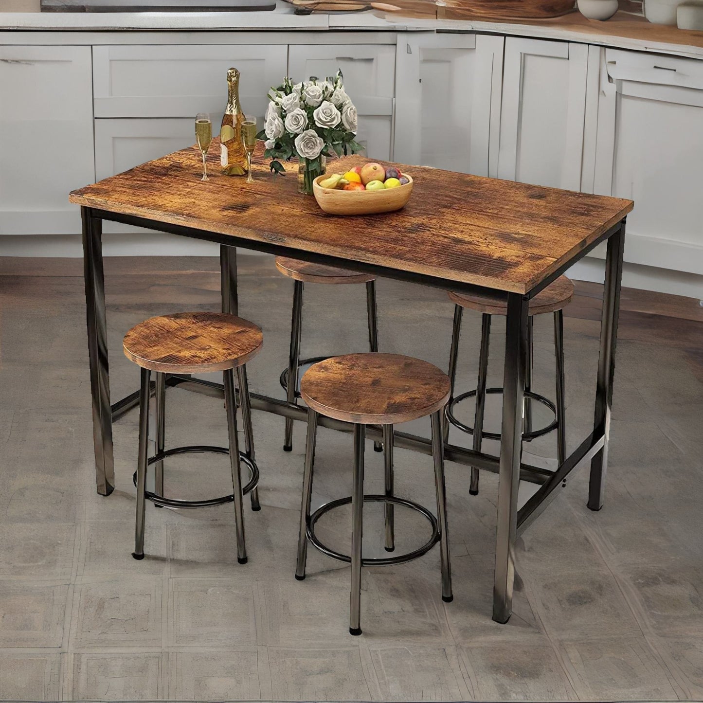 industrial dining table and 4 stools rustic brown