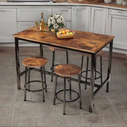 Industrial Dining Table And 4 Stools Rustic Brown